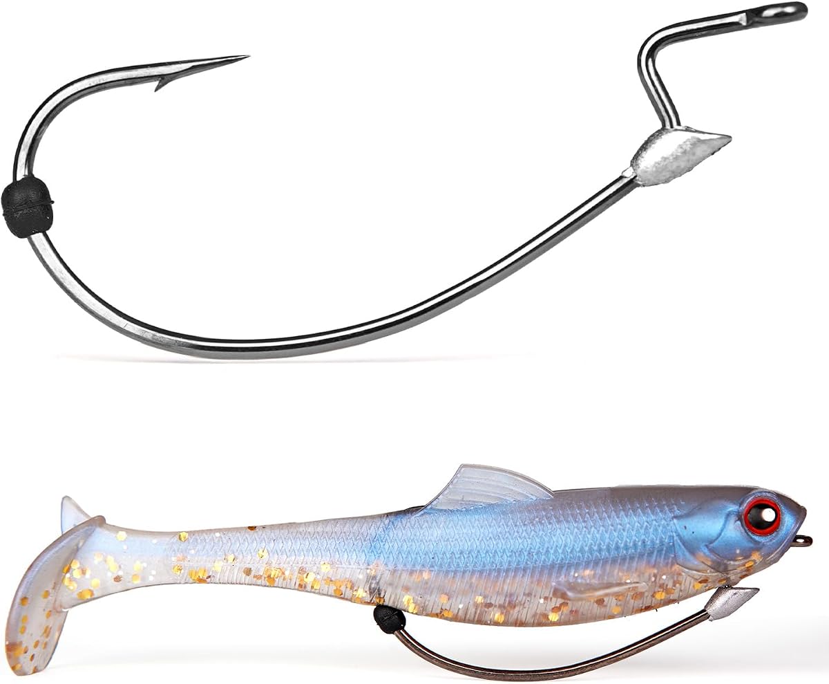 OJY&DOIIIY Offset EWG Worm Fishing Hook, Molded Bait Keeper System Wide Gap Texas Rig Hook for Soft Plastic Baits 40/30-Pack 1/0 2/0 3/0 4/0 5/0