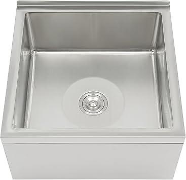 Stainless Steel Floor Mop Sink, 24 * 24 * 13in Commercial Utility Floor Mount Mop Basin Free Standing Single Bowl Utility Sink for Restaurant Kitchen Garage Basement Bathroom