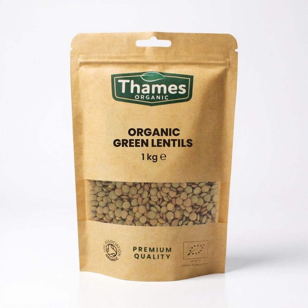 Organic Green Lentils - Raw, Vegan, High Fibre, High Protein, Certified Organic, GMO-Free, No Additives, No Preservatives - Perfect for Meal Prep - Thames Organic 1kg