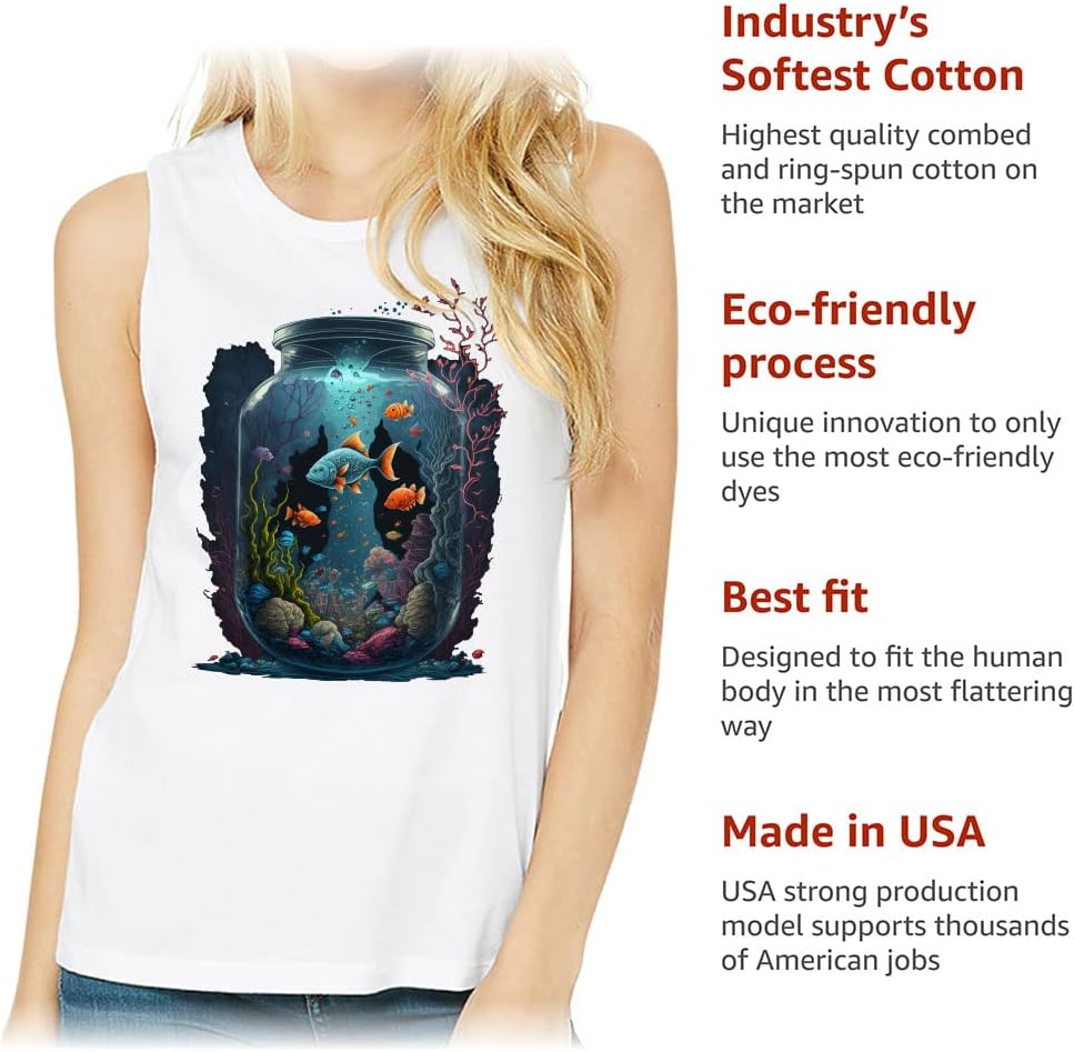 Fishes Print Women's Muscle Tank - Aquarium Tank Top - Unique Workout Tank