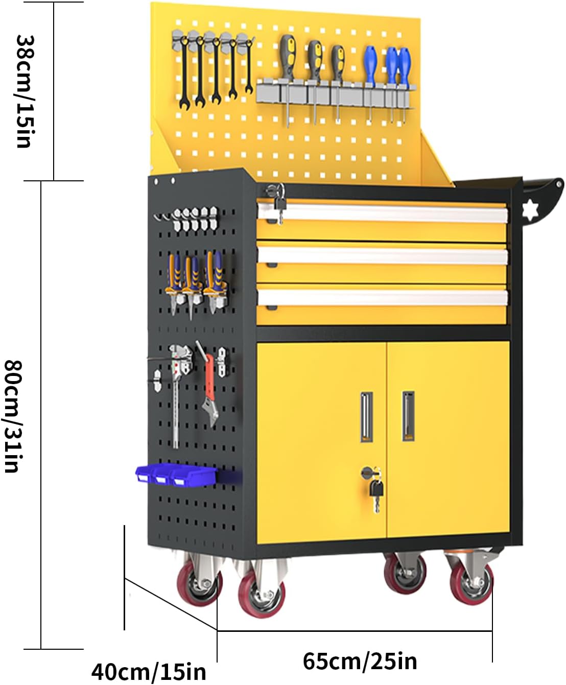 3-Drawer High Capacity Rolling Tool Box,Rolling Tool Chest,Tool Box on 4 Wheels with Lock, Tool Storage Cabinet for Garage Warehouse (Yellow)