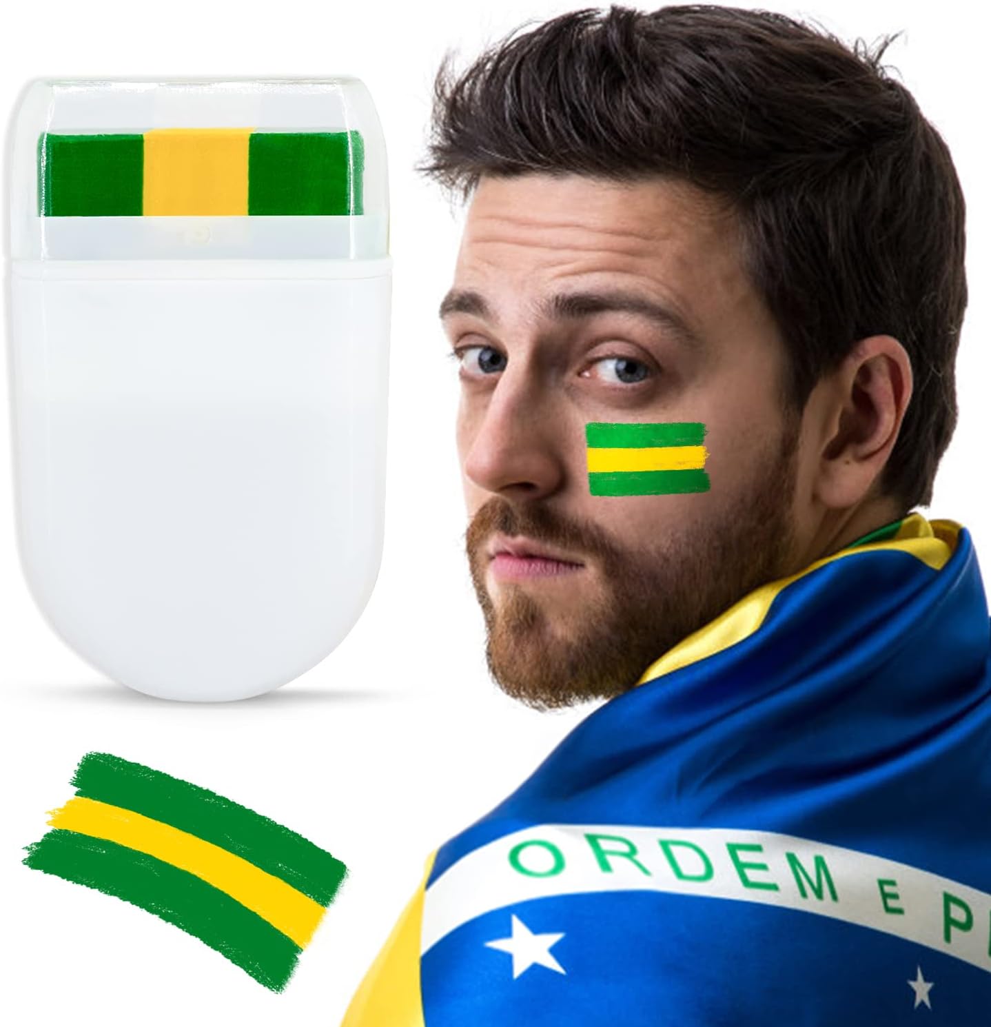 UoQo Brazil Face Paint Yellow Green Face Paint,2022 World Cup Football Supporters Celebrations,Face Paints for Children Fancy Dress Face Paints,Sports Events Party Rugby Face Paint Stick