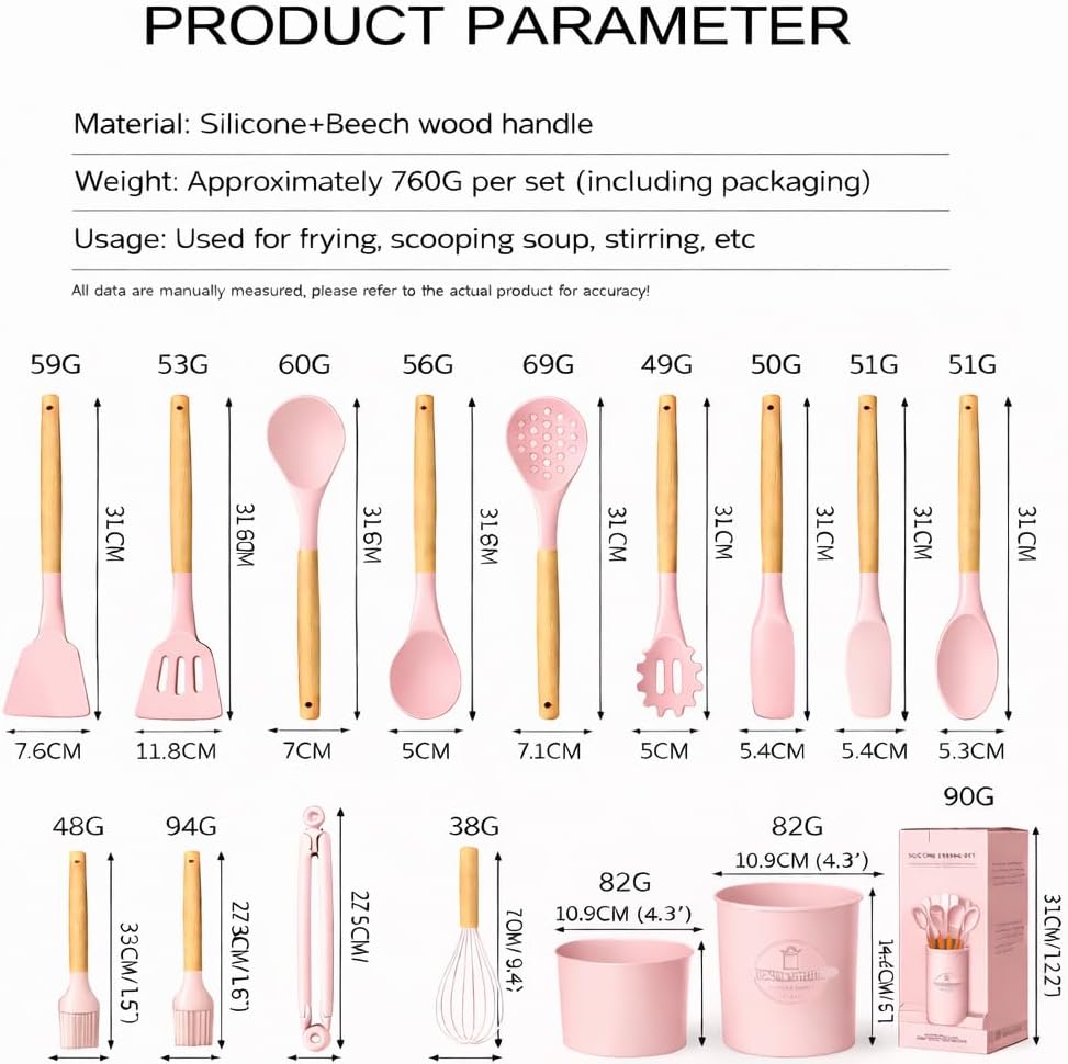 12-Piece Silicone Kitchen Utensil Set, Pink