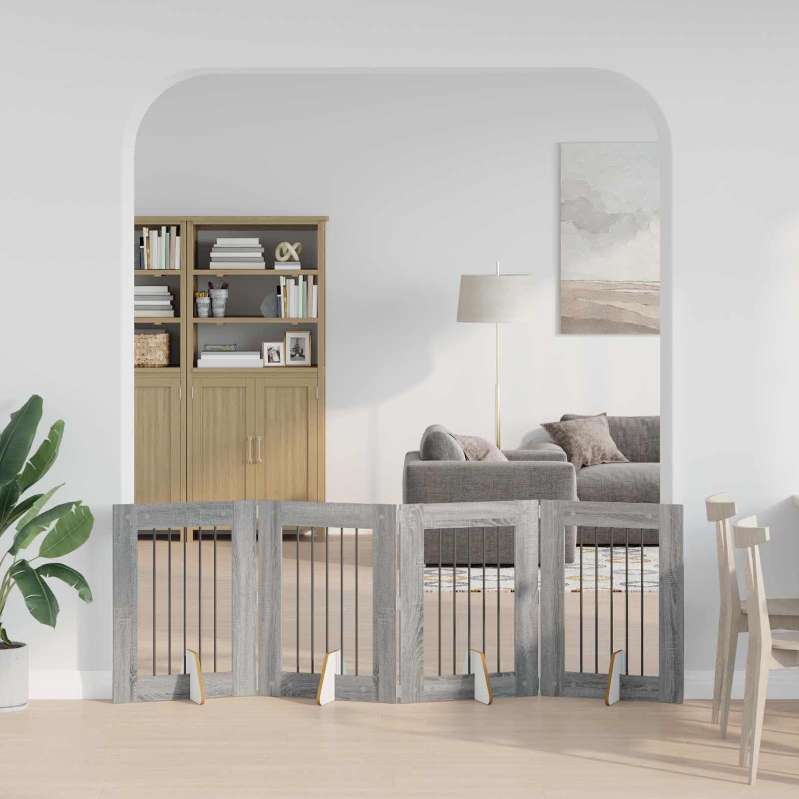 Portería para perros con soporte, 4 unidades, Sonoma gris, 60 x 80 cm, plegable y portátil, para uso en interiores y exteriores, como protección segura para cachorros y perreras