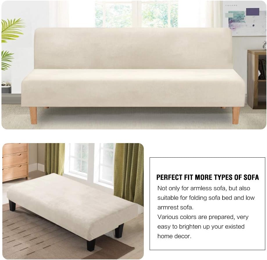 H.VERSAILTEX Real Futon Cover Armless Sofa Covers Sofa Bed Covers Stretch Futon Couch Cover Sofa Slipcover Furniture Protector Thick Soft Fabric Form Fitted Stay in Place, Ivory