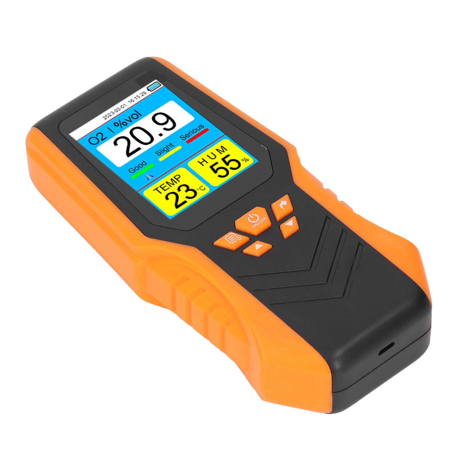 Detector de O2 Portátil, Medidor de Oxígeno con Pantalla LCD Retroiluminada, Rango de 0 a 30% Vol, Batería Recargable de 2000 MAh, Función de Alarma, para Interiores, Exteriores,
