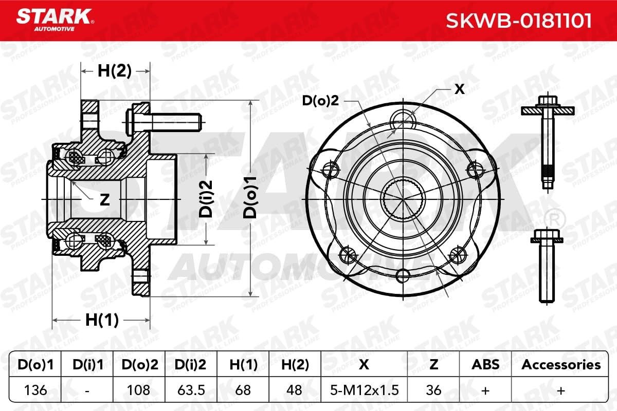 Łożysko Koła STARK SKWB-0181101 Przód Kompatybilny z VOLVO V40 Van/Hatchback 525, 526 V40 Hatchback 525, 526 V40 Cross Country 526
