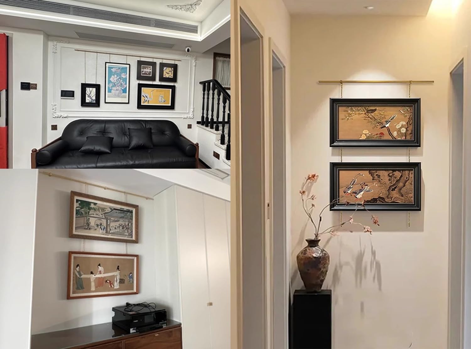 Crochets et fil réglables pour accrocher des tableaux - Solution de suspension robuste pour art mural, toile de bureau et présentoirs sur rail
