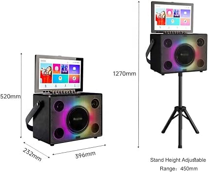 Portable Bluetooth Karaoke Machine, Professional Mini KTV Machine with 14 Touch Tablet, 2 Wireless Microphones, Foldable Color LED Speaker with 10Ah Lithium Battery, 500G Harddisk