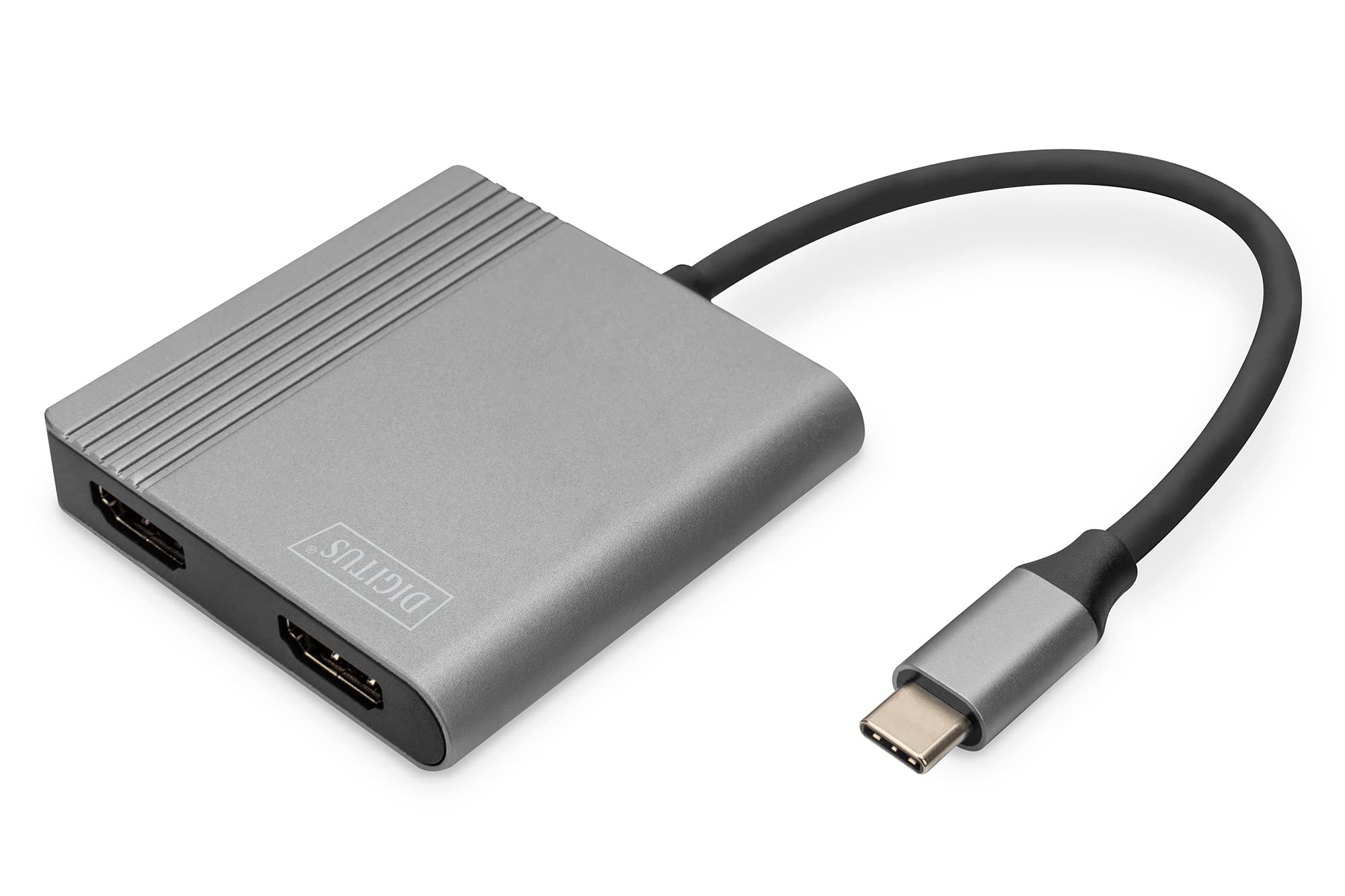 DIGITUS Adaptador gráfico USB-​C - USB-​C a 2X HDMI - UltraHD 4K/​60Hz - Compatible con SST/​MST - Cable de 18 cm de Longitud - Plug & Play - Gris