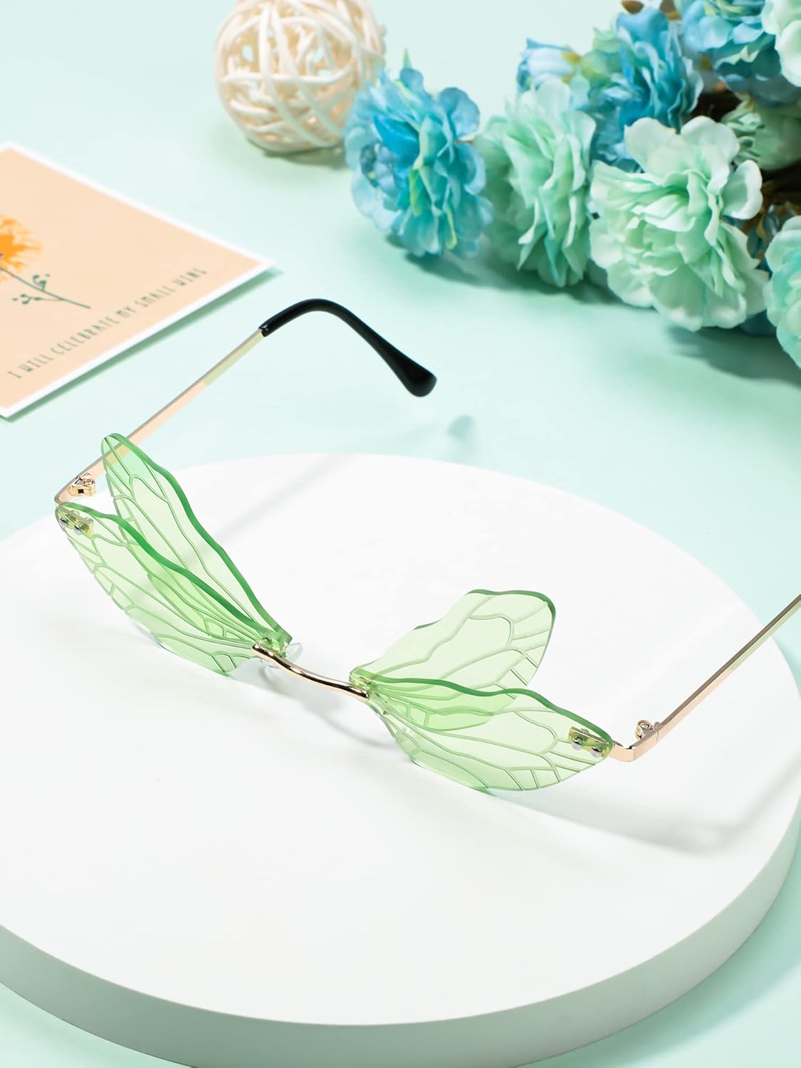 Flutesan 7 Pieces Dragonfly Sunglasses Fairy Glasses Butterfly Glasses Rimless Sunglasses for Women Men
