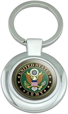 U.S. Army United States Army Eagle Logo Keychain Classy Round Chrome Plated Metal