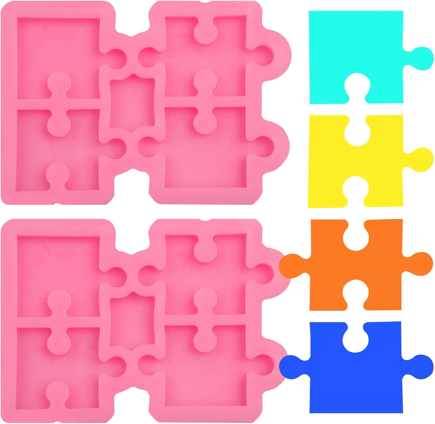 Handmade Puzzle Keychain Mold 2 Pcs, Puzzle Resin Silicone Mold for Chocolate Cake Decoration Candy Cupcake Topper Cake Polymer Clay Crafts Epoxy Resin