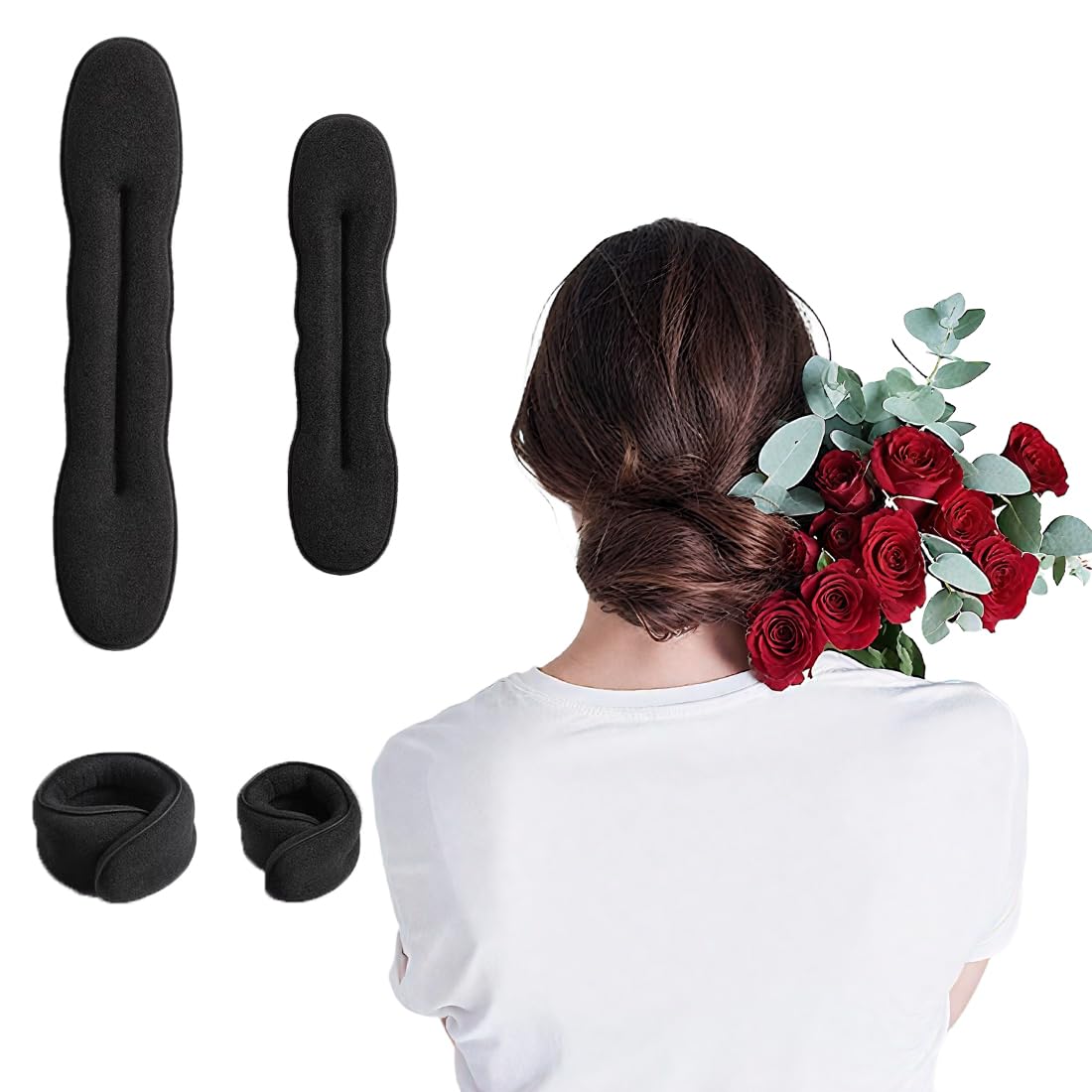 Kit 4 Ciambelle Chignon,Facili e Veloci per Capelli con Accessori in Spugna,Capelli Strumento per Intrecciare, per Bambine e Donne, 2 Piccole e 2 Grandi, Colore Nero