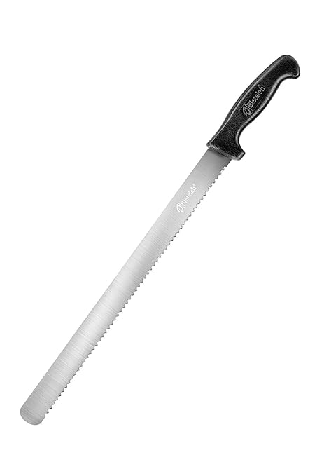 Bleteleh Slicing Knife Serrated Edge 15-Inch Blade, Black Handle