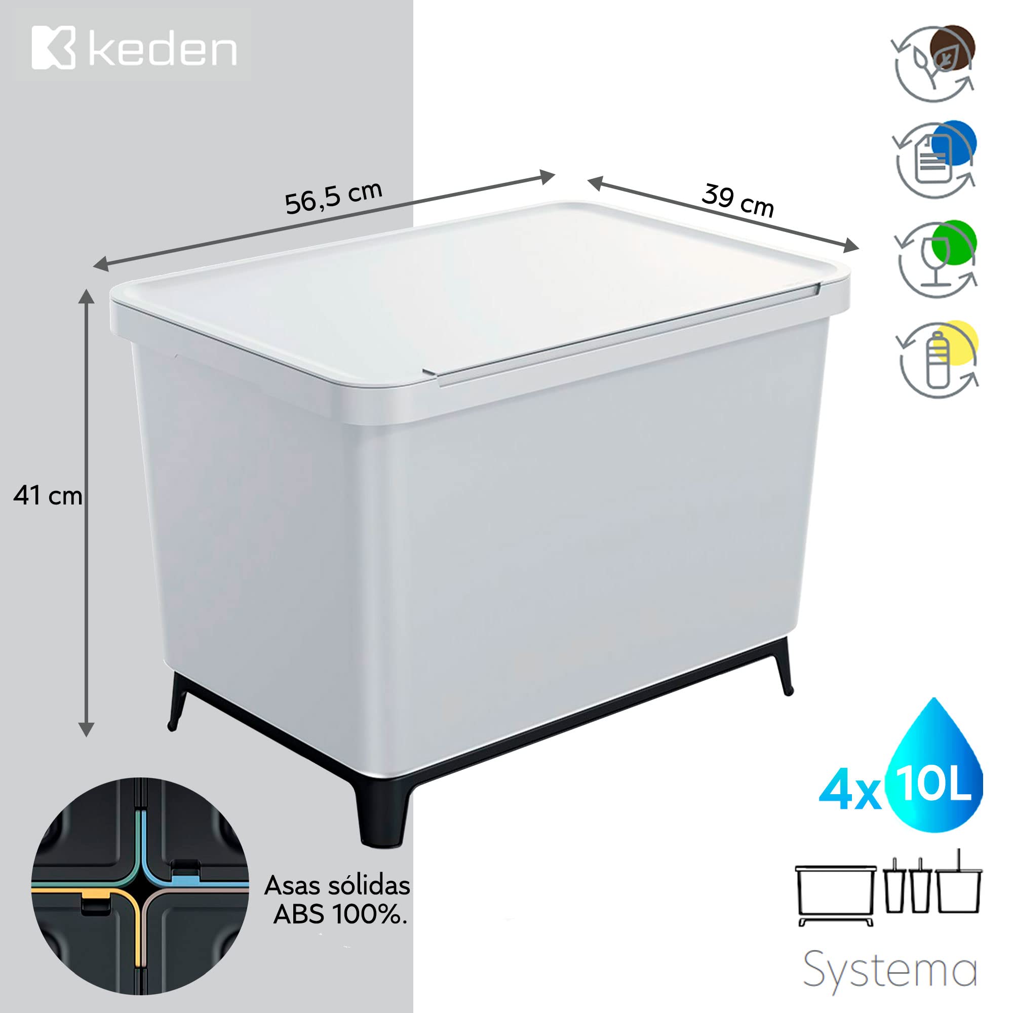Sistema di classificatore di riciclaggio grigio 4x10L Keden