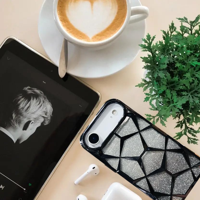 Image of VONZEE Gradient Glitter Back Cover Case Compatible with iPhone 17 Air, Luxury Electroplated 3D Cube, Diamond Bling Shiny Soft TPU Clear Shockproof Women Girls Protective Phone Cover (Black)