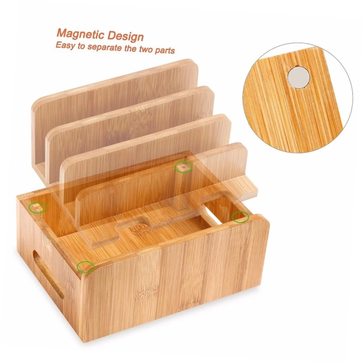 Supporto da Scrivania in Legno per Telefono e Tablet Beige | Base di Ricarica Usb, Coperchio Rimovibile, Organizzazione Domestica e Carica Simultanea