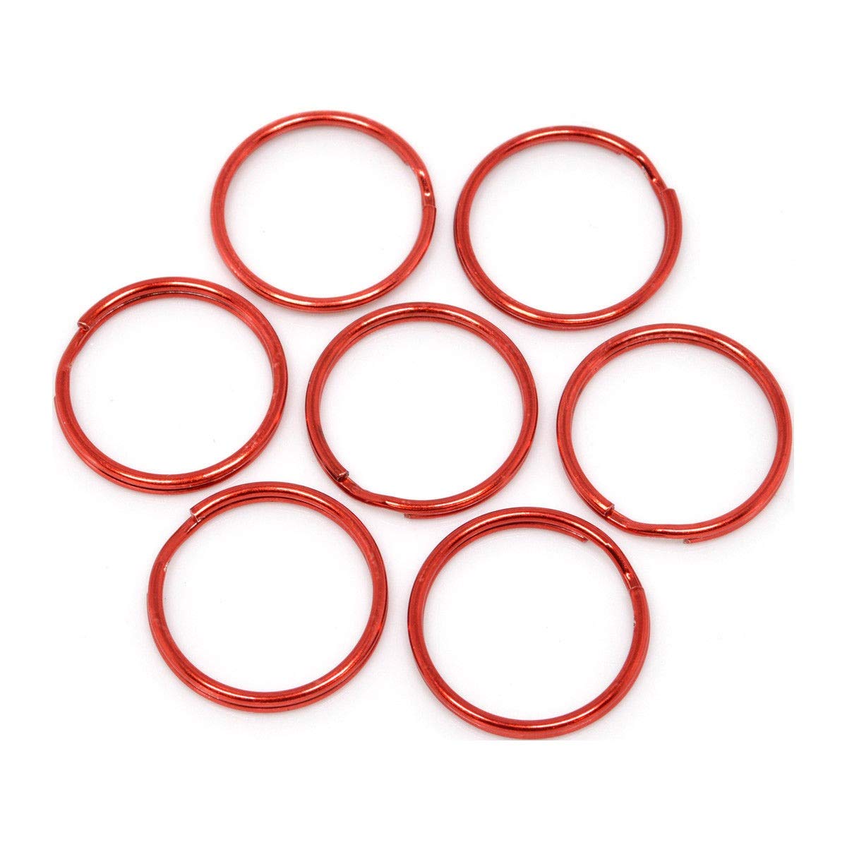 Pack of 100 RED - 15mm - Round Split Key Ring Double Loop