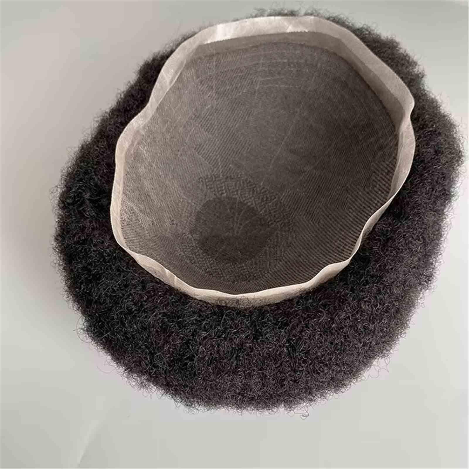 Uomini Tropper Protesi Sistema di Sostituzione dei Capelli Umani Veri Indiani unità Afro for arricciature da Uomo Nero(1B 6mm)