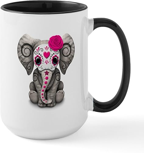 CafePress Pink Day Of The Dead Sugar Skull - Taza de café de cerámica de 15 oz (15.0 fl oz)