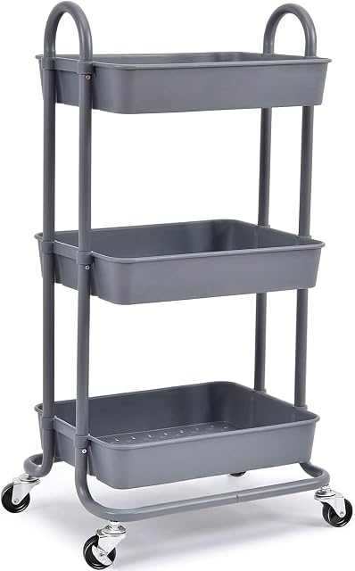 KINGRACK Storage Trolley Cart, 3 Tier Rolling Cart, Multi-Purpose Storage Organiser, Organizer Trolley with Handles, Utility Cart with Lock Wheels, Serving Trolley for Home, Office, Kitchen, Bathroom