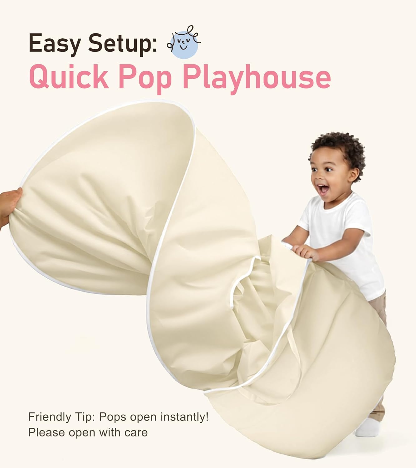 Play Tent, Large Playhouse Kids Castle Play Tents with Carry Bag, Indoor Outdoor Game Tent, Portable Children Yurt Tents, Birthday Gift for Boys & Girls, 47''x45'', Cream