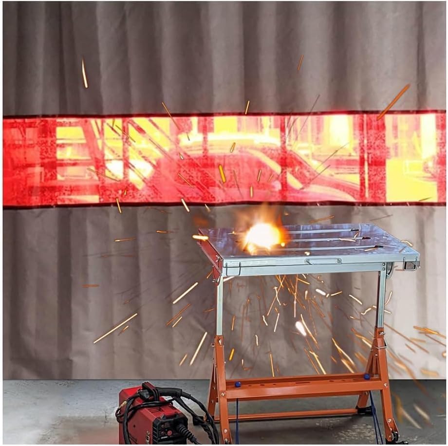 UV-Resistant Welding Curtain Screen with Red Viewing Window, 3x3m Welding Protection Barrier for Shops, Durable Welding Enclosure and Chip Wall Partition, Top Grommet Design