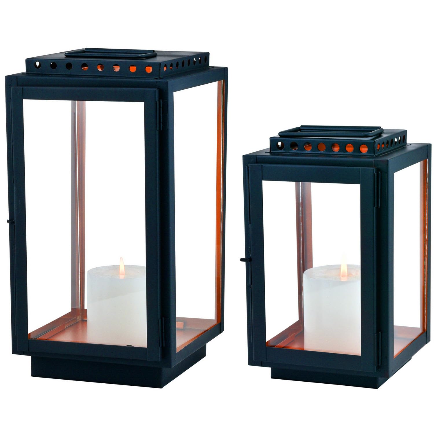 2er Set Laterne Jona aus Metall und Glas schwarz modern 34 cm Deko