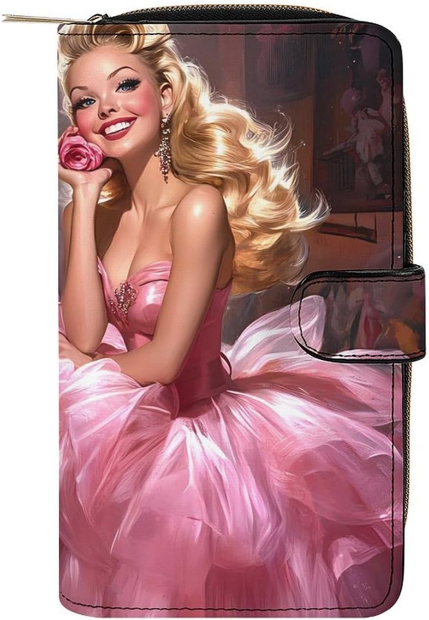 Pin Up Girl Print Women's Long Wallet Leather Large Capacity Wristlet Clutch Purse Wallets
