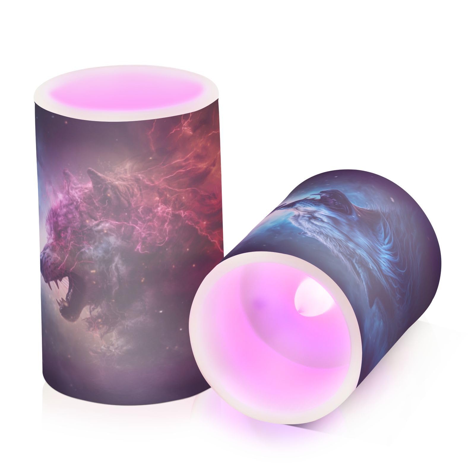 ALAZA Wolf (41) Flickering Flameless Candles Battery Operated with Remote Timer,Tea Light Candles LED Pillar Votive Candles Set of 2 for Outdoor Indoor Decorations