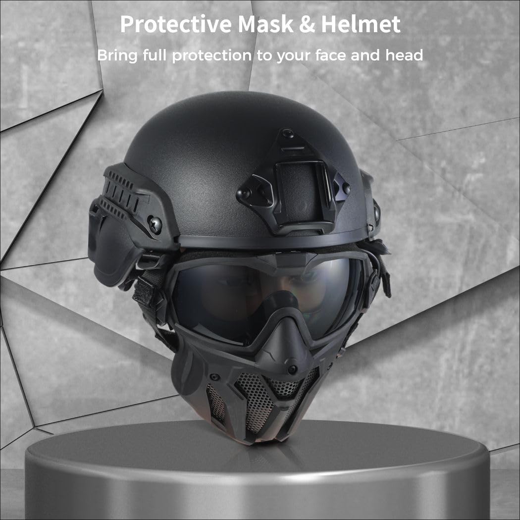 2 máscaras de cara completa para airsoft, equipo de protección al aire libre para ciclismo, juegos y deportes, con ventilador de refrigeración y gafas antiempañamiento, Negro, Talla única