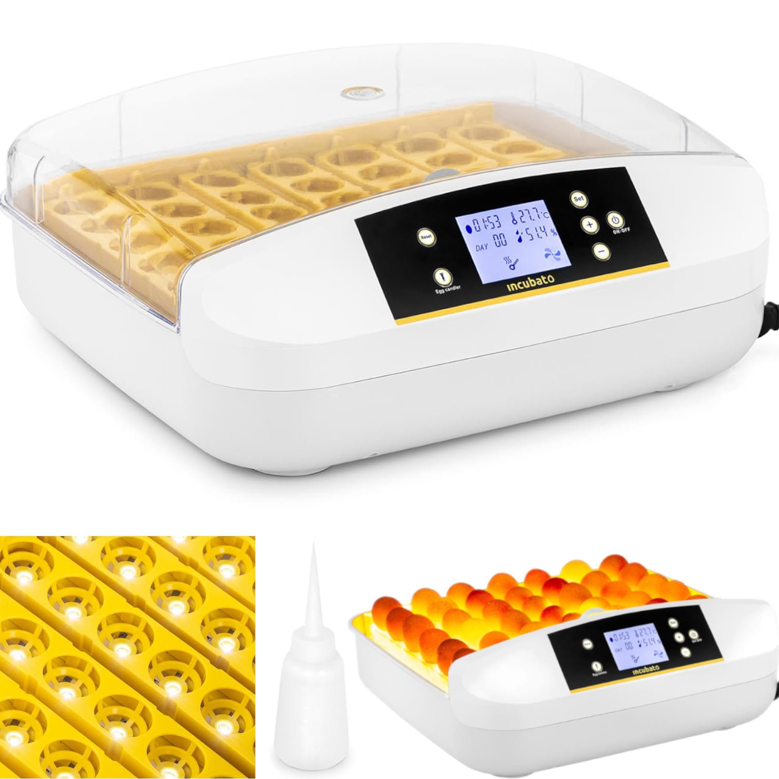 Incubadora De Huevos Aparato Incubador IN-32DDI (30-39,5 °C, hasta 42 Huevos, Ovoscopio Integrado, Totalmente automática)