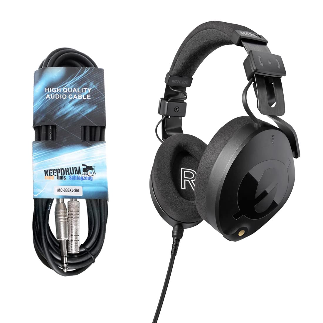 Rode NTH-100 - Auriculares de diadema para estudio (incluye extensión Keepdrum, 3 m)
