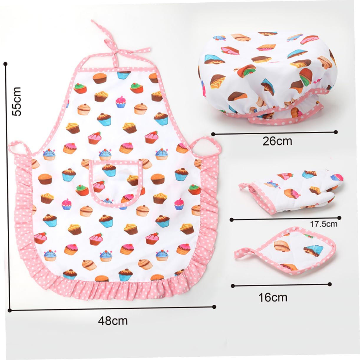 Juego de Cocina Infantil para Niñas Delantal, Gorro y 4 Moldes Adhesivos, Material de Tela Lavable y Fácil de Transportar para Juegos de Cocina y Vacaciones