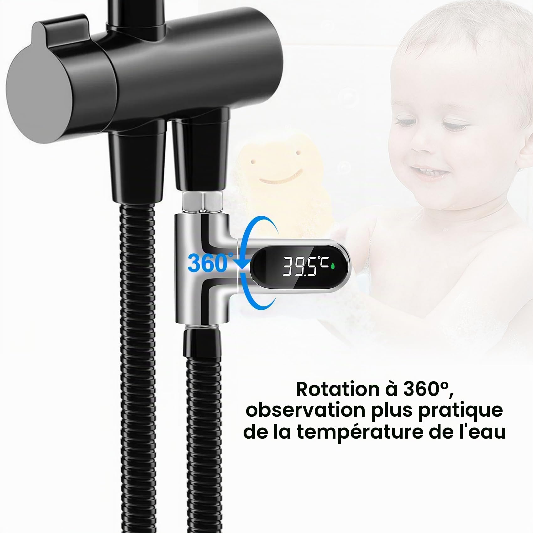Thermomètre de bain pour - Affichage LED - Débit d' - Thermomètre de douche auto-générateur - Pour le soin de