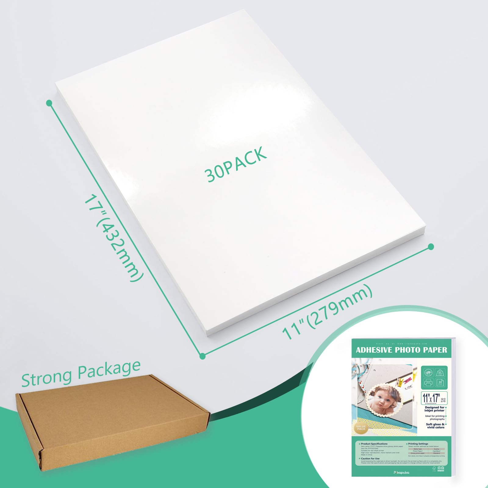 Carta fotografica autoadesiva, formato A3, lucida, per stampanti a getto d'inchiostro, 30 pezzi, 115 g/m² (P1117SS115AG)