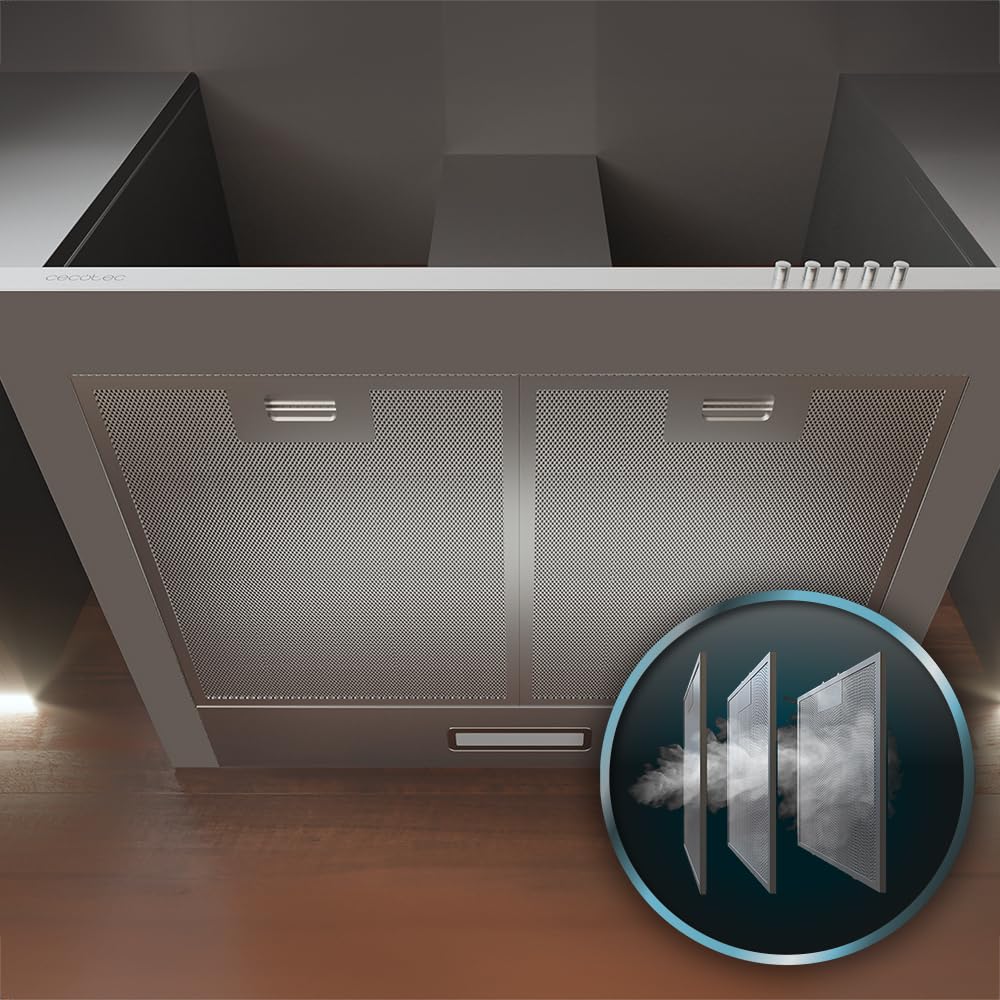 Cecotec Cappa aspirante piramidale 60 cm Bolero Flux PM 603500 Inox B. Motore 65 W, finitura inox, aspirazione 350 m3/h, controllo meccanico, 3 livelli di potenza, luce e filtro al carbonio