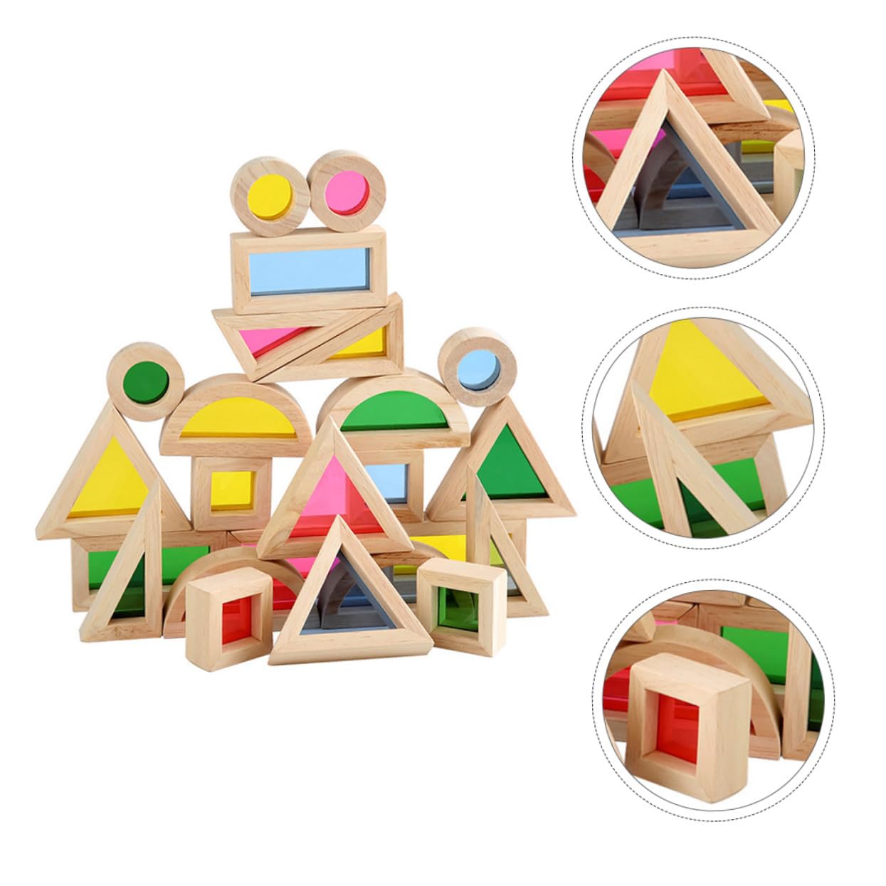 Blocchi Impilabili Geometrici 24 Pezzi in Legno Acrilico per Bambini