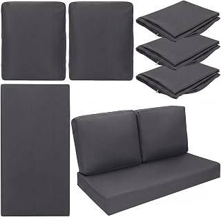 Wenqik 3 Pcs Waterproof Outdoor Seat Cushion Covers Slipcover, Dark Gray