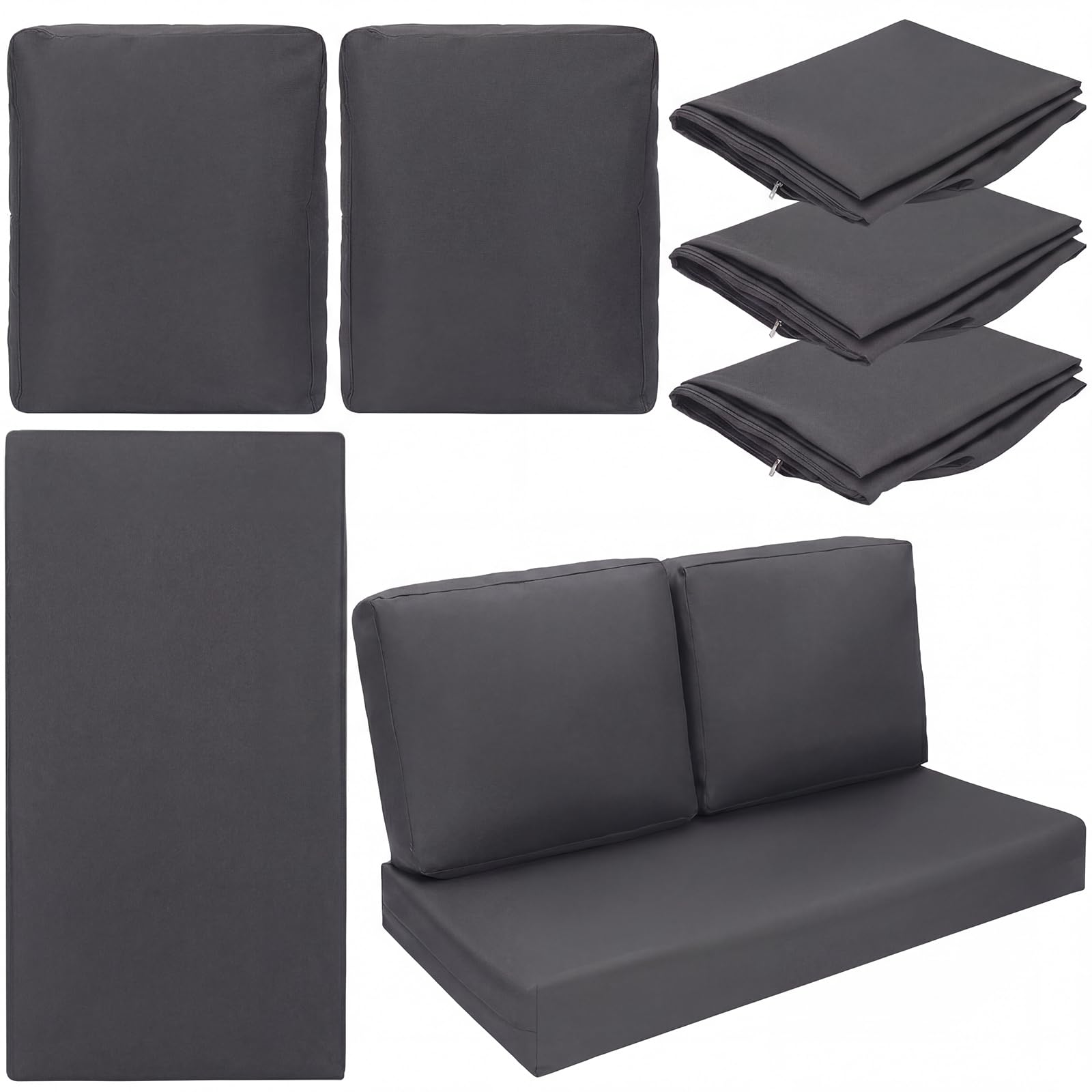 Photo 1 of Wenqik 3 Pcs Waterproof Cushion Covers(Not Includes Cushion) 48'' x 24'' Outdoor Patio Furniture Seat Covers Fade Resistant Replacement Slipcover with Zipper for Outside Couch Swing Sofa(Dark Gray)