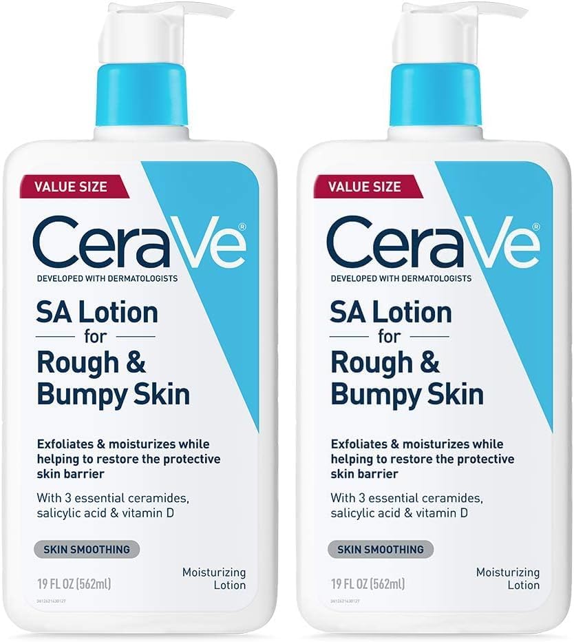 CeraVe SA Lotion for Rough & Bumpy Skin,Vitamin D,Hyaluronic Acid,Lactic Acid,Niacinamide & Salicylic-Acid,Gentle Exfoliating Rough And Bumpy Skin Lotion,19 Ounce,(Pack of 2)