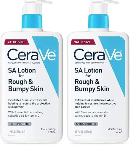 CeraVe SA Lotion for Rough & Bumpy Skin,Vitamin D,Hyaluronic Acid,Lactic Acid,Niacinamide & Salicylic-Acid,Gentle Exfoliating Rough And Bumpy Skin Lotion,19 Ounce,(Pack of 2)