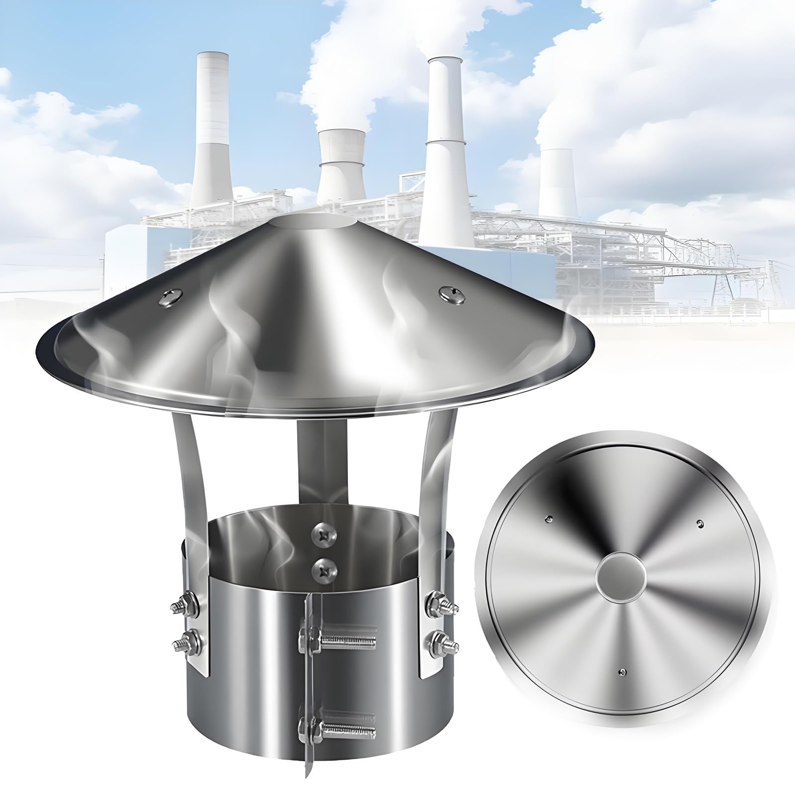 IGNVXMGKP 3/3.9/5.5/6.7/8.6/9.8in Cone Top Chimney Vent Cover, Roof Chimney Rain Cap, 201 Stainless Steel Stove Pipe Caps, Fácil Instalación(130mm/5.1in)