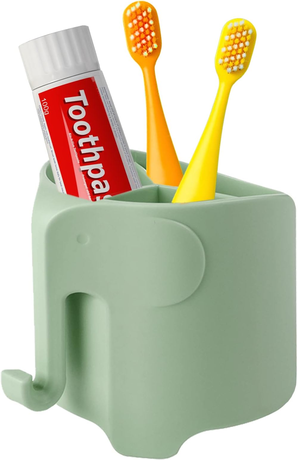 - Elephant Toothbrush Holder for Kids,Cute Toddler Toothbrush Holder, Suction Cup Electric Toothbrush and Toothpaste Holder for Toddler with 3 Slots and a Hook for Hanging Bath Ball, Green