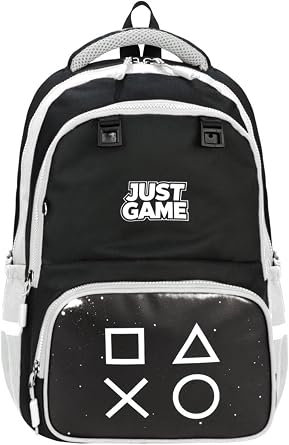 JUST GAME Ortopedik Okul Çantası, Beslenme Çantası ve Kalemlik 3'lü Set, 30x42x20 cm, Siyah Beyaz