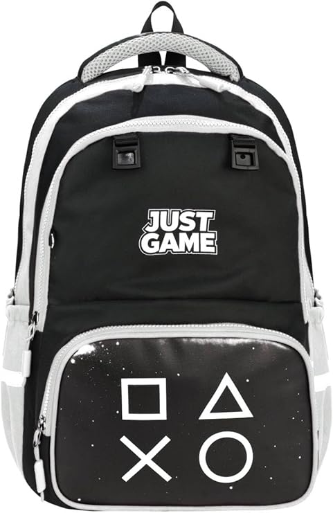 JUST GAME Ortopedik Okul Çantası, Beslenme Çantası ve Kalemlik 3'lü Set, 30x42x20 cm, Siyah Beyaz