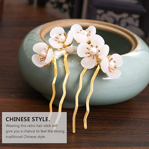Miniatura 6 de Beaupretty 2 piezas de peine de pelo de flor de jade para el cabello, palillos de pelo retro chinos, accesorios de peinado para mujeres y niñas