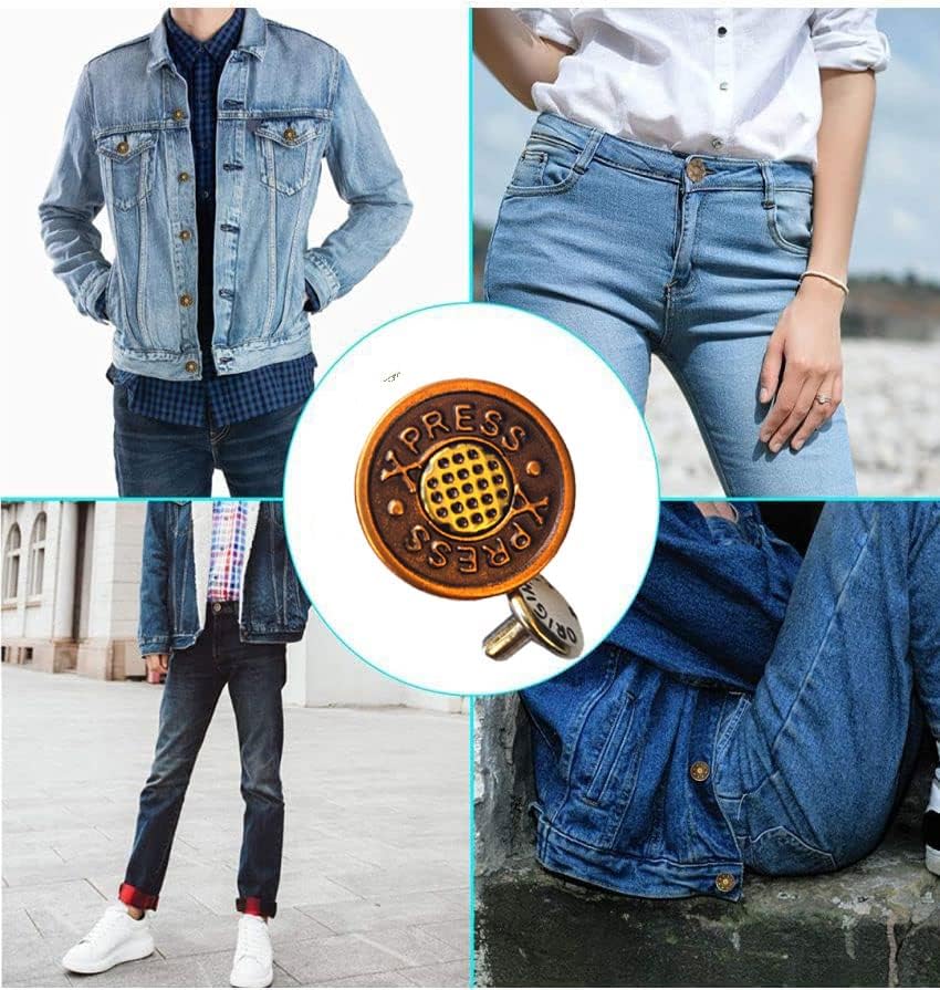 TOGLINE Pack of 10 Metal Jeans Buttons for Jackets, Jeans, Dungarees, Skirts & DIY Tailoring | No-Sew Replacement Snap Buttons for Clothing Repair & Waist Adjustment 1