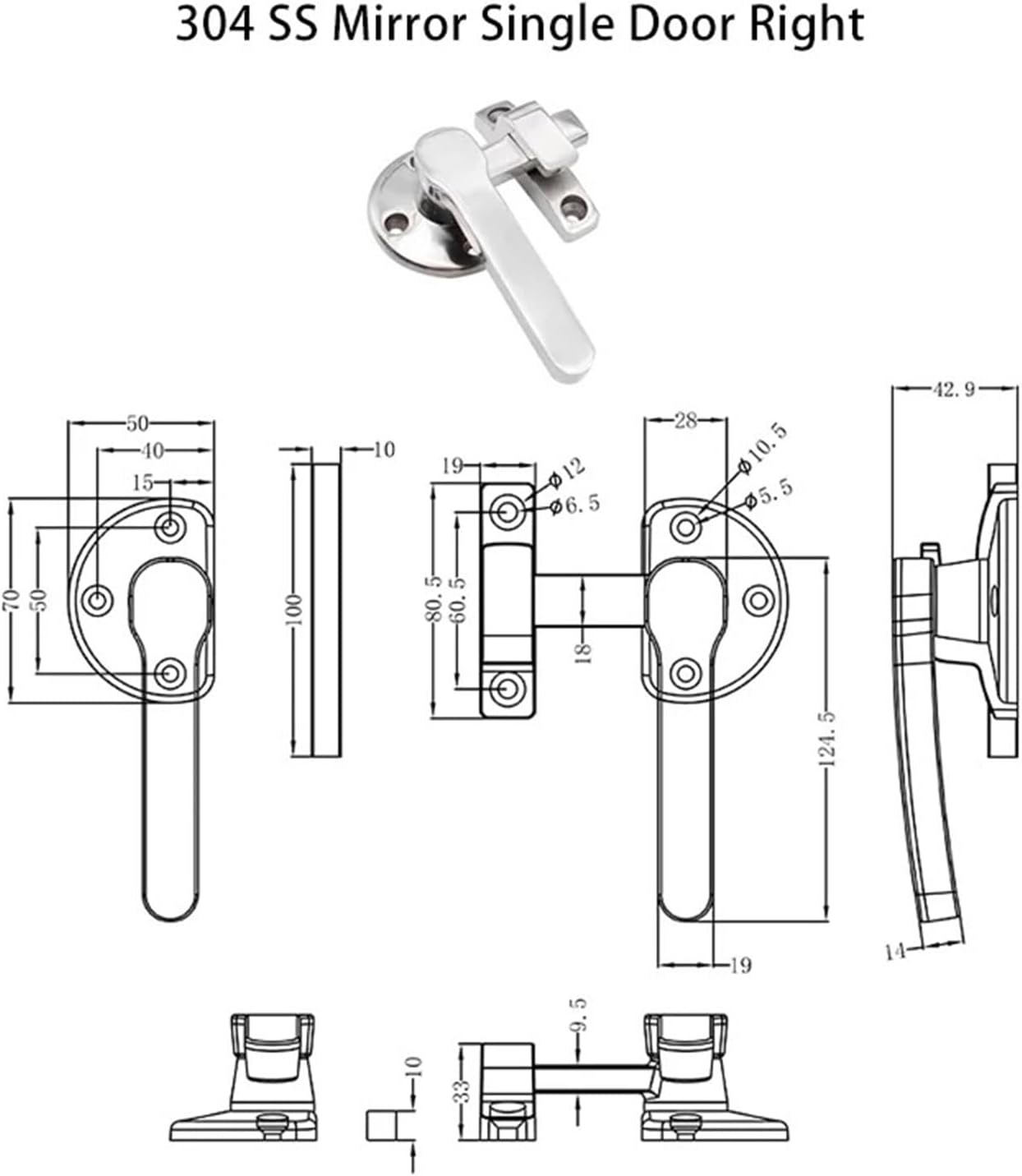 Stainless Steel Door Handle with Double Sealed Buckles Inside and Outside Heavy-Duty Thickened Oven Steam Lock(Single Door Right)